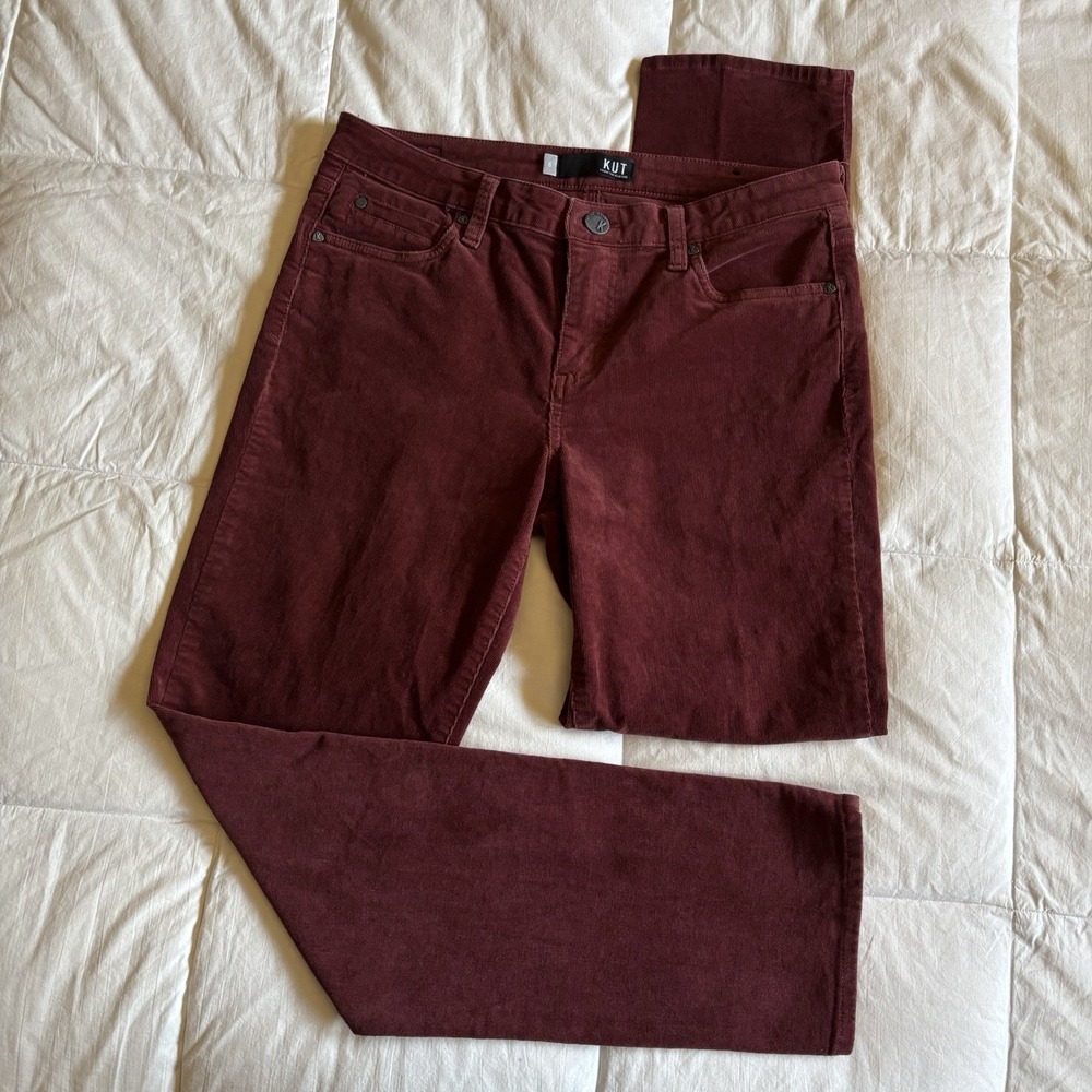 KUT from the Kloth Catherine Boyfriend Corduroy Pants Womens 6 Burgundy Wine Red